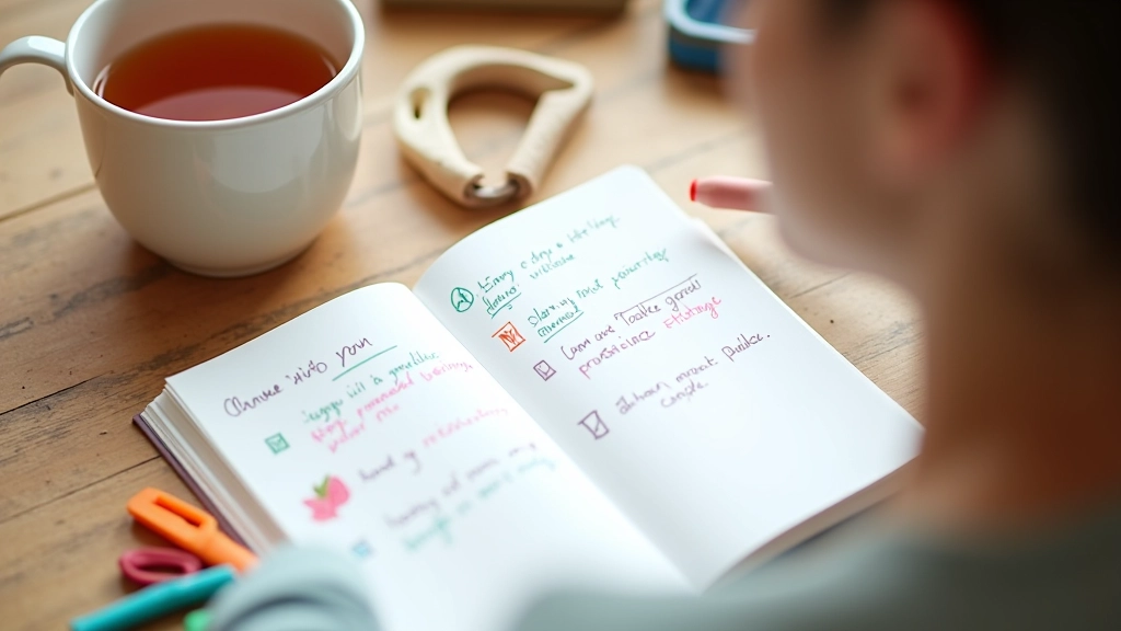Stránka notebooku se zaškrtávacím značkami a výrazem oslavy